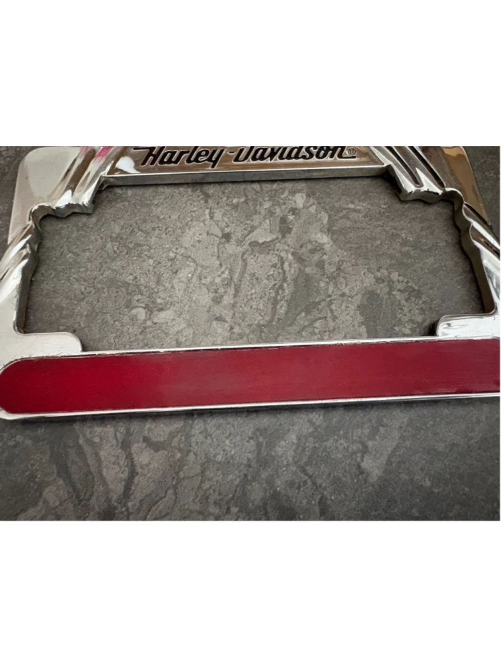 Chrome Harley Davidson License Plate Frame Holder with Red Reflective Strip